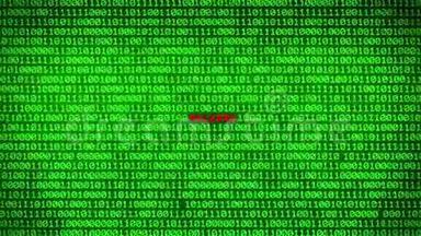绿色二进制代码墙揭示恶意软件数据矩阵背景